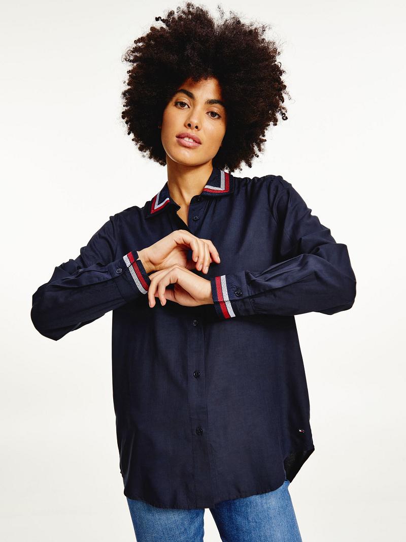 Női Tommy Hilfiger Relaxed Fit Viscose Blouses Sötétkék | HU 18XYU